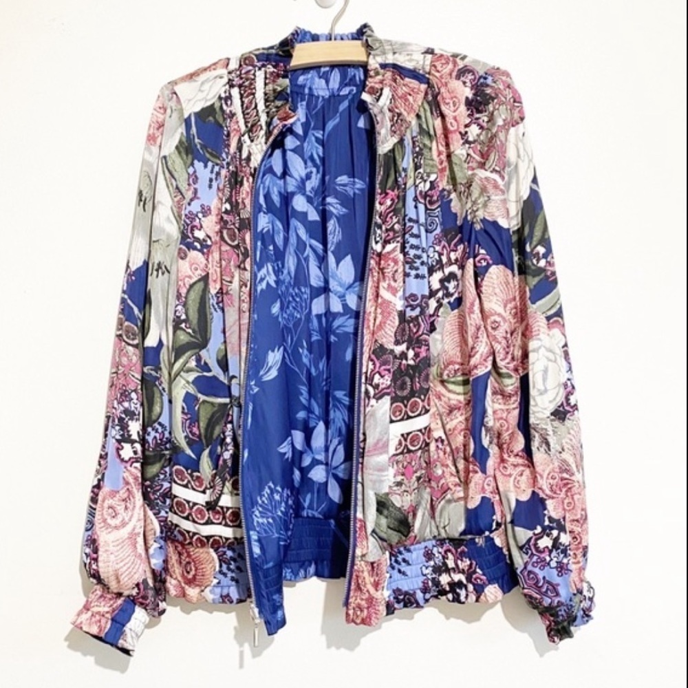 Unbranded floral paisley long sleeve silk like jacket lightweight zip up